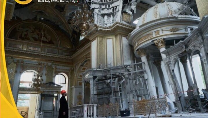 Ентеријер Спасо-Преображењског саборнох храма у Одеси после гранатиранја 23. јула 2023. Фото: FB Министарства иностраних послова Италије 