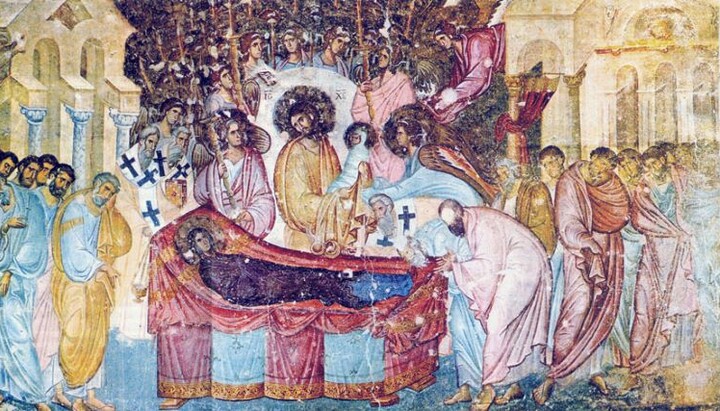 Успење Пресвете Богородице, фреска из 13. века. Манастир Сопоћани