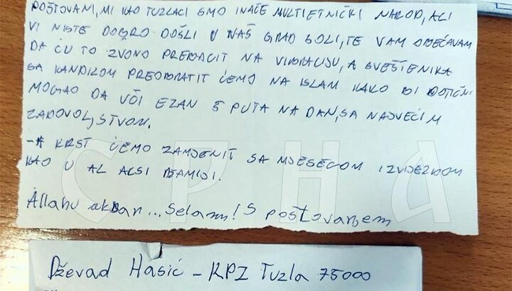 Претеће писмо Џевада Хасића. Фото: Срна