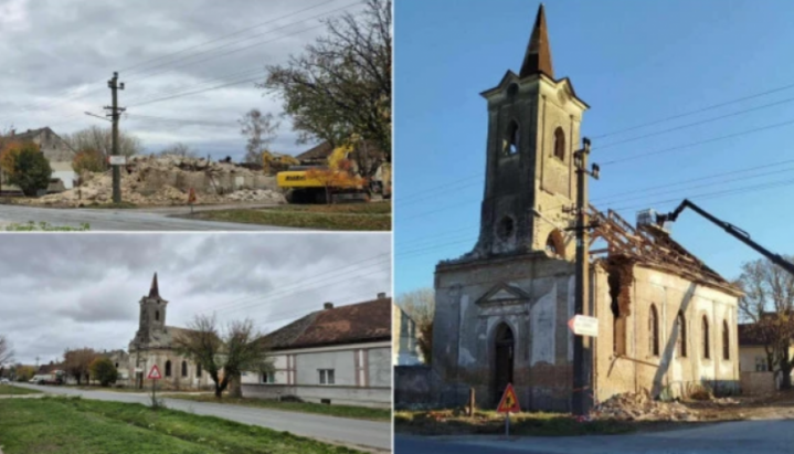 Рушење евангелистичке цркве у Тителу. Фото: Баштина без заштите - ФБ